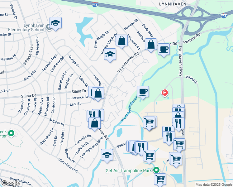 map of restaurants, bars, coffee shops, grocery stores, and more near 514 Abbot Muse in Virginia Beach