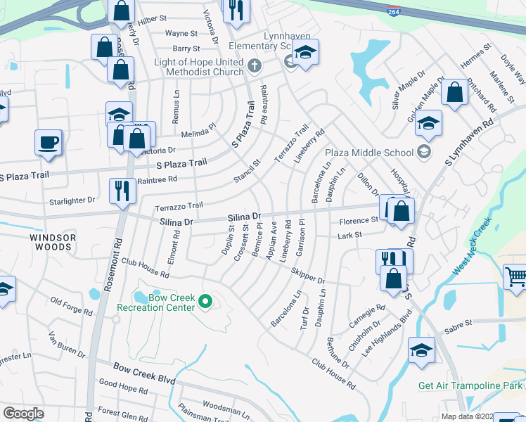 map of restaurants, bars, coffee shops, grocery stores, and more near 332 Bernice Place in Virginia Beach