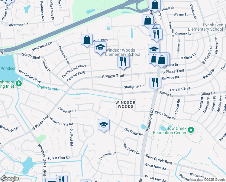 map of restaurants, bars, coffee shops, grocery stores, and more near 3756 Silina Drive in Virginia Beach