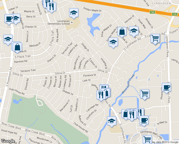 map of restaurants, bars, coffee shops, grocery stores, and more near 3225 Silina Drive in Virginia Beach