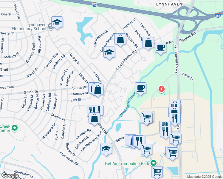 map of restaurants, bars, coffee shops, grocery stores, and more near 514 Abbot Muse in Virginia Beach