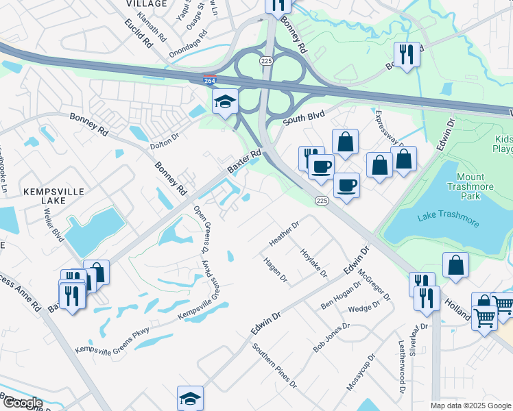 map of restaurants, bars, coffee shops, grocery stores, and more near 301 Centre Pointe Drive in Virginia Beach