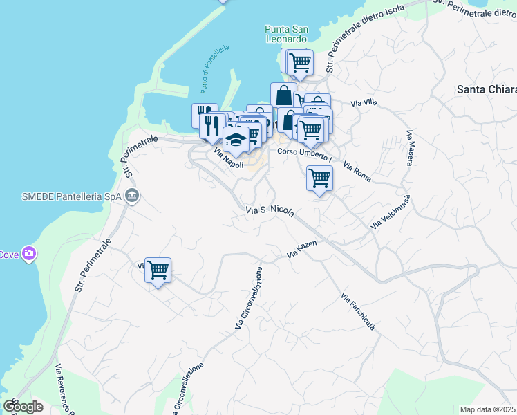 map of restaurants, bars, coffee shops, grocery stores, and more near 69 Via San Nicola in Pantelleria