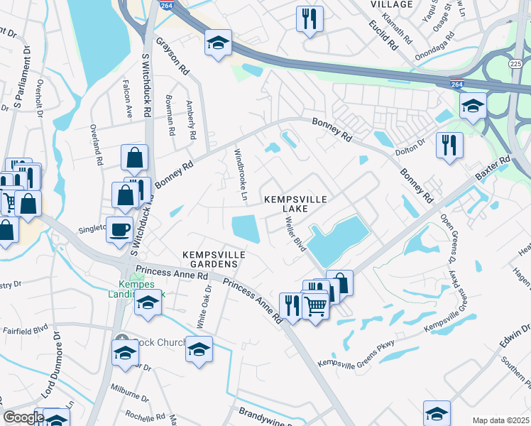map of restaurants, bars, coffee shops, grocery stores, and more near 4812 Ashbury Lane in Virginia Beach