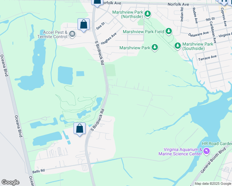 map of restaurants, bars, coffee shops, grocery stores, and more near 1077 Frazee Lane in Virginia Beach