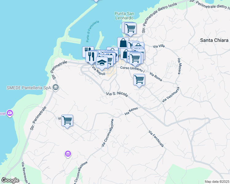 map of restaurants, bars, coffee shops, grocery stores, and more near 69 Via San Nicola in Pantelleria