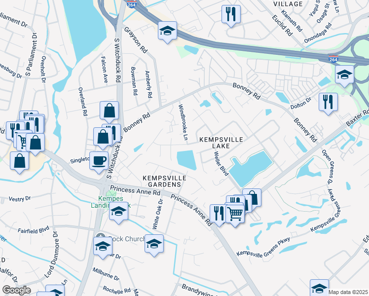 map of restaurants, bars, coffee shops, grocery stores, and more near 4857 Woods Edge Road in Virginia Beach