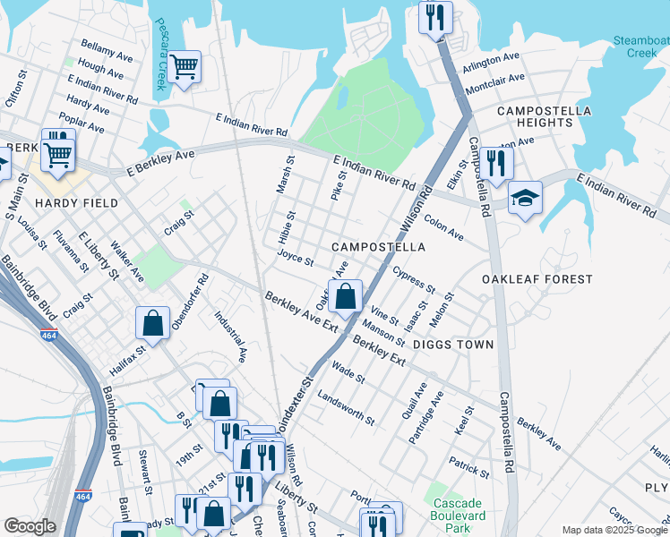 map of restaurants, bars, coffee shops, grocery stores, and more near 1518 Covel St in Norfolk
