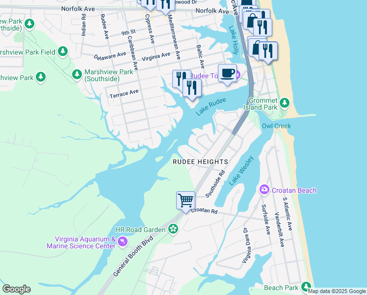 map of restaurants, bars, coffee shops, grocery stores, and more near 516 Lighthouse Point in Virginia Beach