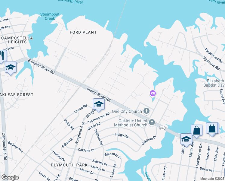 map of restaurants, bars, coffee shops, grocery stores, and more near 920 Wingfield Avenue in Chesapeake