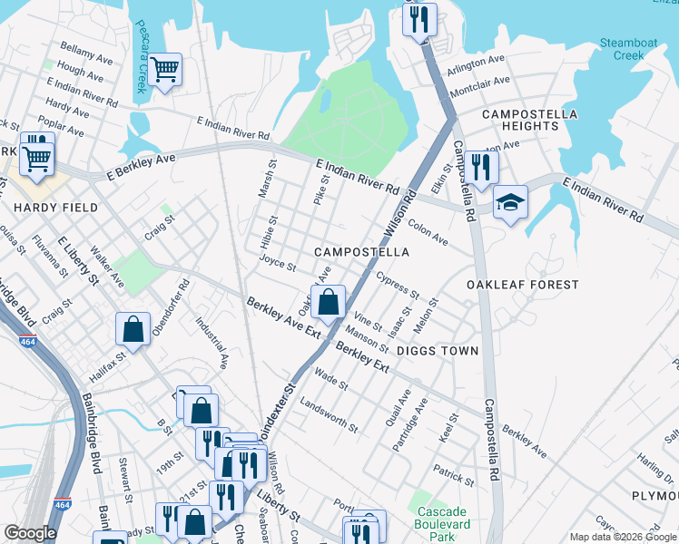 map of restaurants, bars, coffee shops, grocery stores, and more near 1301 Hatton Street in Norfolk
