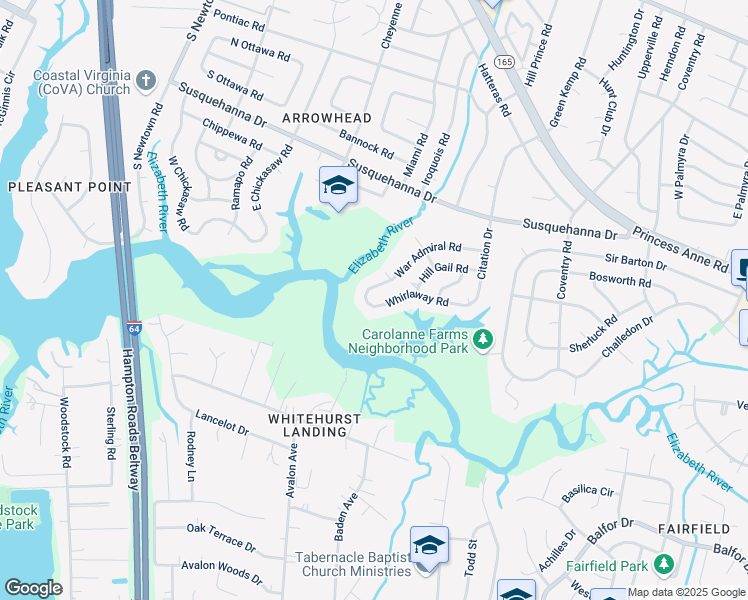 map of restaurants, bars, coffee shops, grocery stores, and more near 5552 Whirlaway Road in Virginia Beach