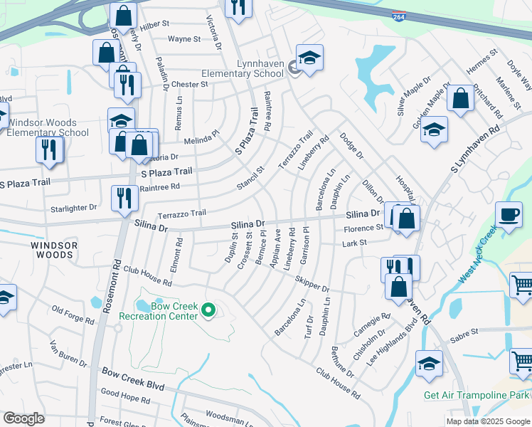 map of restaurants, bars, coffee shops, grocery stores, and more near 328 Bernice Place in Virginia Beach