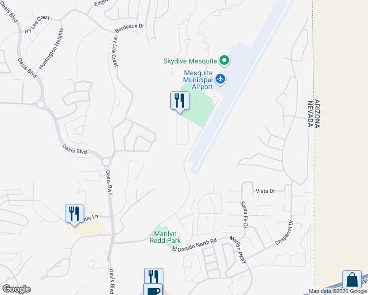map of restaurants, bars, coffee shops, grocery stores, and more near 400 Paradise Parkway in Mesquite