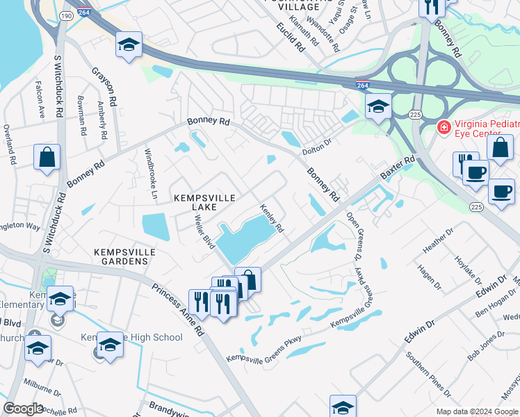 map of restaurants, bars, coffee shops, grocery stores, and more near 4701 Eldon Court in Virginia Beach