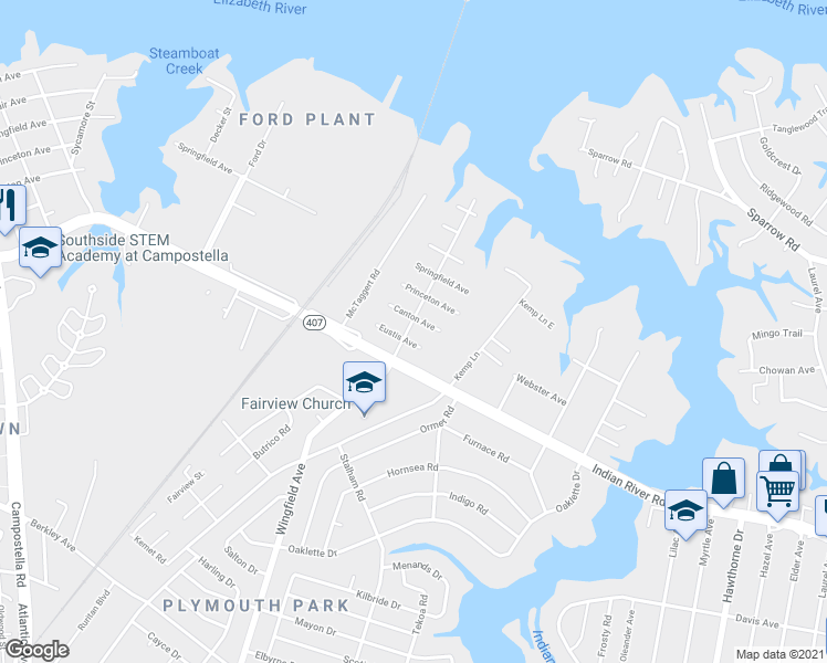 map of restaurants, bars, coffee shops, grocery stores, and more near 920 Wingfield Avenue in Chesapeake