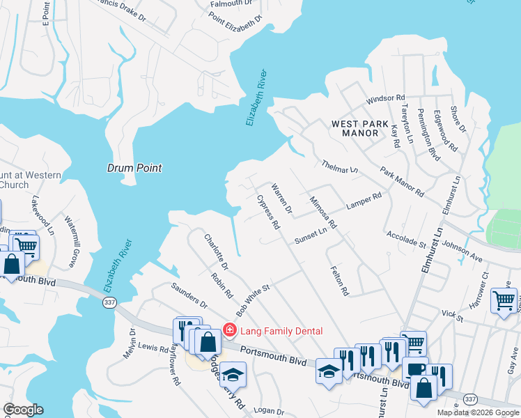 map of restaurants, bars, coffee shops, grocery stores, and more near 4 Cedarcrest Lane in Portsmouth