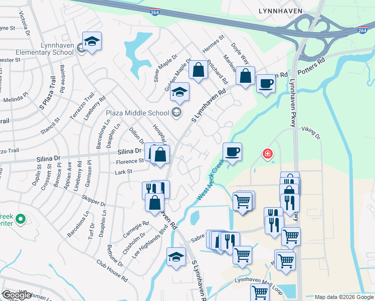 map of restaurants, bars, coffee shops, grocery stores, and more near 509 Abbot Muse in Virginia Beach