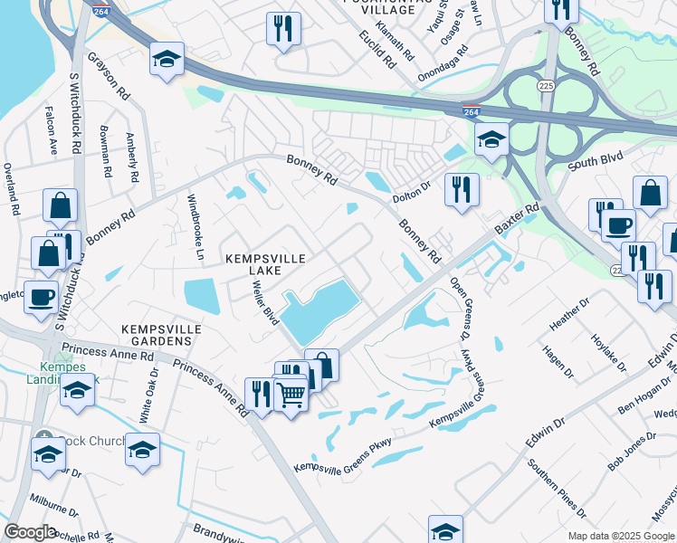 map of restaurants, bars, coffee shops, grocery stores, and more near 4701 Eldon Court in Virginia Beach