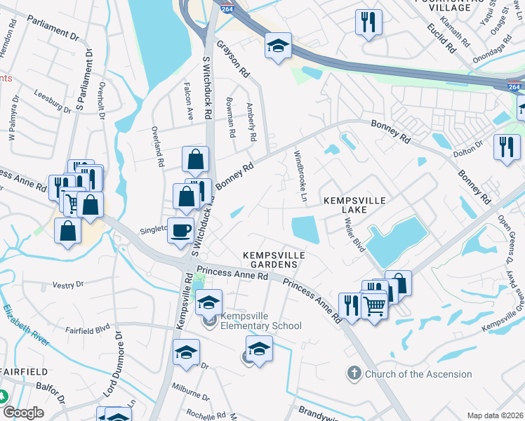 map of restaurants, bars, coffee shops, grocery stores, and more near 4913 Woods Edge Road in Virginia Beach