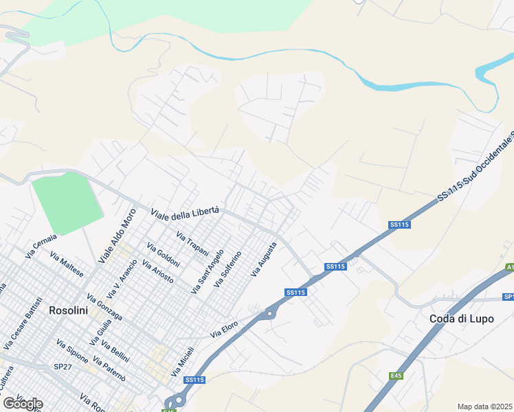 map of restaurants, bars, coffee shops, grocery stores, and more near 11 Via Antonio de Curtis in Rosolini