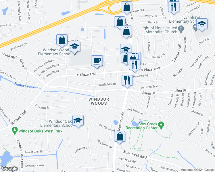 map of restaurants, bars, coffee shops, grocery stores, and more near 3701 Starlighter Drive in Virginia Beach