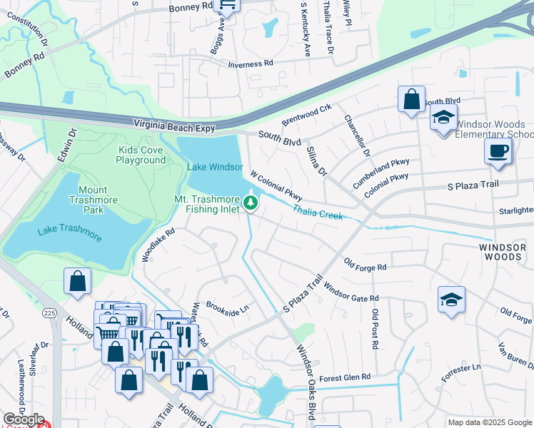 map of restaurants, bars, coffee shops, grocery stores, and more near 3964 Old Forge Road in Virginia Beach