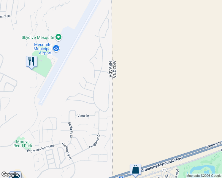 map of restaurants, bars, coffee shops, grocery stores, and more near 1136 Mohave Drive in Mesquite