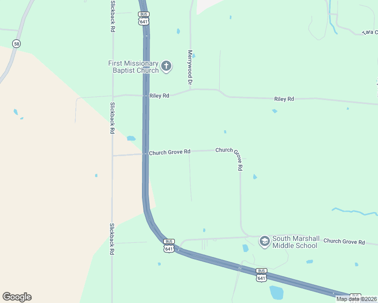 map of restaurants, bars, coffee shops, grocery stores, and more near 1577 Church Grove Road in Benton