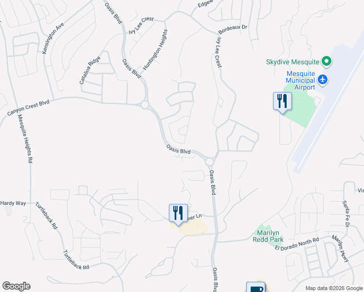 map of restaurants, bars, coffee shops, grocery stores, and more near 1141 Mesa Verde Run in Mesquite