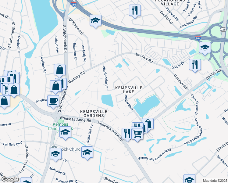 map of restaurants, bars, coffee shops, grocery stores, and more near 4829 Woods Edge Road in Virginia Beach