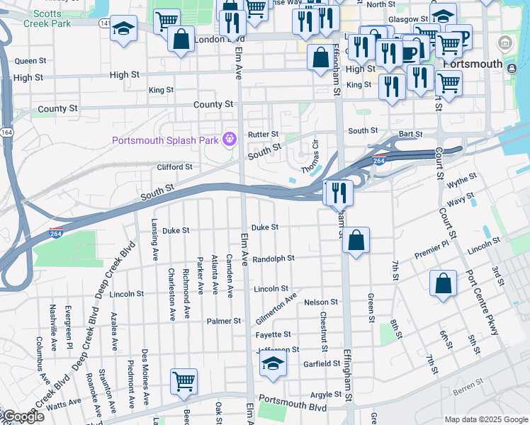 map of restaurants, bars, coffee shops, grocery stores, and more near in Portsmouth