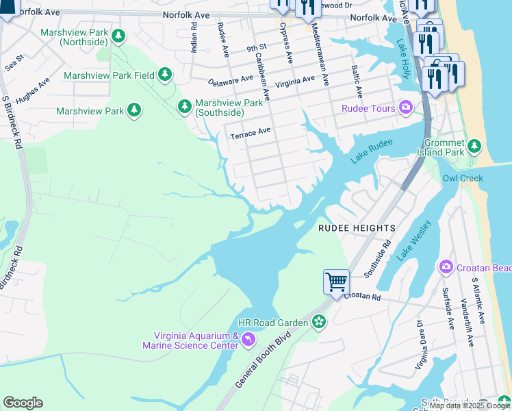 map of restaurants, bars, coffee shops, grocery stores, and more near 824 Close Avenue in Virginia Beach