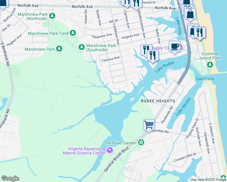 map of restaurants, bars, coffee shops, grocery stores, and more near 824 Close Avenue in Virginia Beach