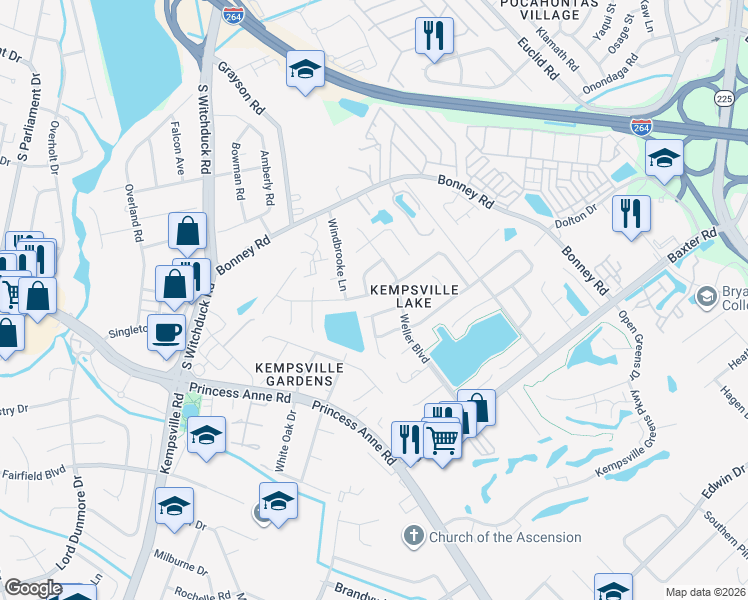 map of restaurants, bars, coffee shops, grocery stores, and more near 4812 Ashbury Lane in Virginia Beach