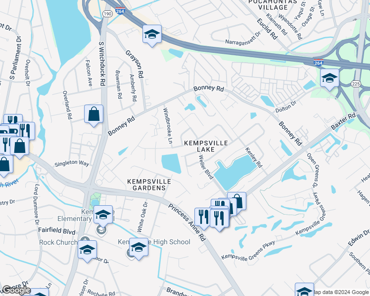 map of restaurants, bars, coffee shops, grocery stores, and more near 4821 Woods Edge Road in Virginia Beach