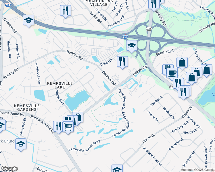 map of restaurants, bars, coffee shops, grocery stores, and more near 461 Troon Chase in Virginia Beach