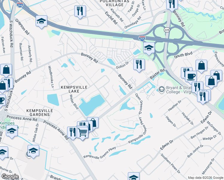 map of restaurants, bars, coffee shops, grocery stores, and more near 4529 Greyedge Drive in Virginia Beach