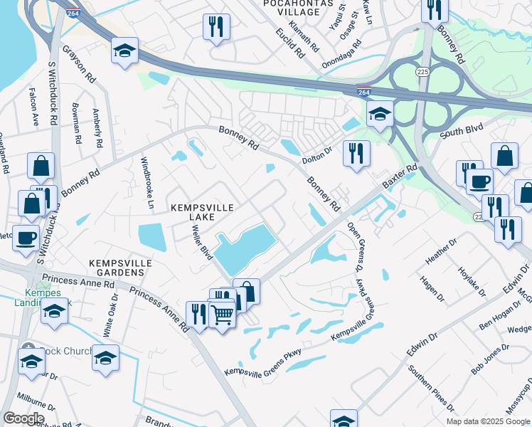 map of restaurants, bars, coffee shops, grocery stores, and more near 4705 Eldon Court in Virginia Beach