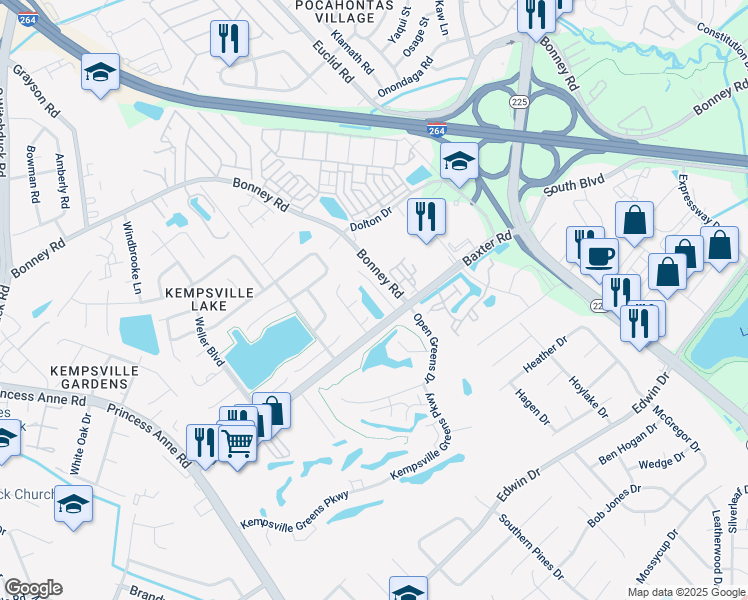 map of restaurants, bars, coffee shops, grocery stores, and more near 461 Troon Chase in Virginia Beach