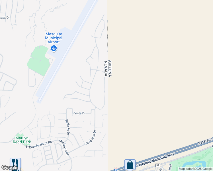 map of restaurants, bars, coffee shops, grocery stores, and more near 1133 Mohave Drive in Mesquite