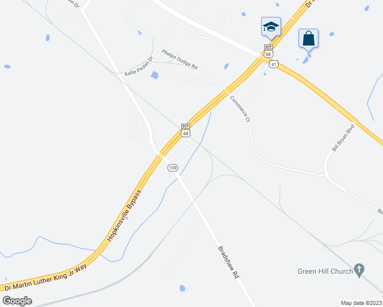 map of restaurants, bars, coffee shops, grocery stores, and more near 35 Yoakum Circle in Hopkinsville