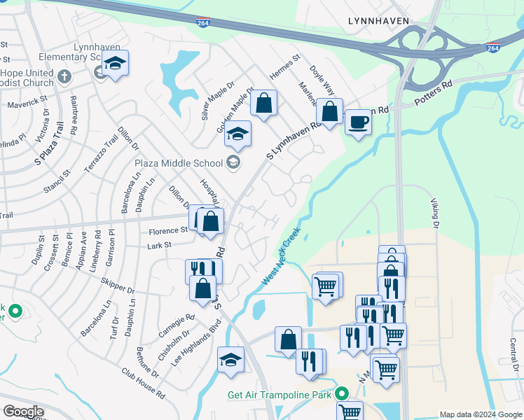 map of restaurants, bars, coffee shops, grocery stores, and more near 324 Barnstable Quay in Virginia Beach