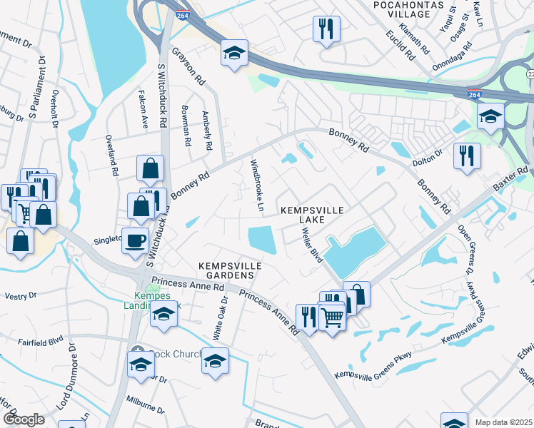 map of restaurants, bars, coffee shops, grocery stores, and more near 4845 Woods Edge Road in Virginia Beach