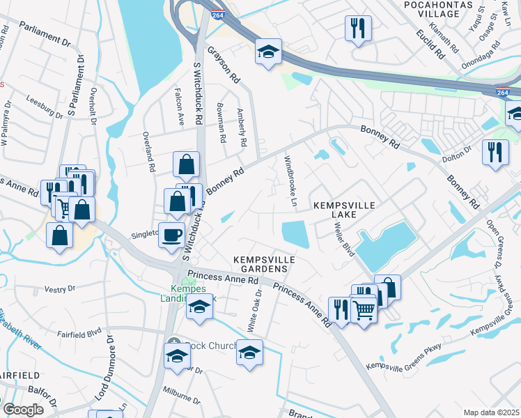 map of restaurants, bars, coffee shops, grocery stores, and more near 4908 Woods Edge Road in Virginia Beach