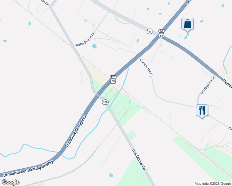 map of restaurants, bars, coffee shops, grocery stores, and more near 41 Yoakum Circle in Hopkinsville