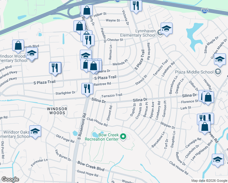 map of restaurants, bars, coffee shops, grocery stores, and more near 3509 Terrazzo Trail in Virginia Beach