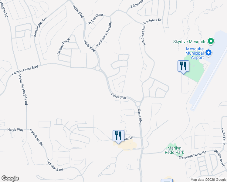 map of restaurants, bars, coffee shops, grocery stores, and more near 1153 Mesa Verde Run in Mesquite