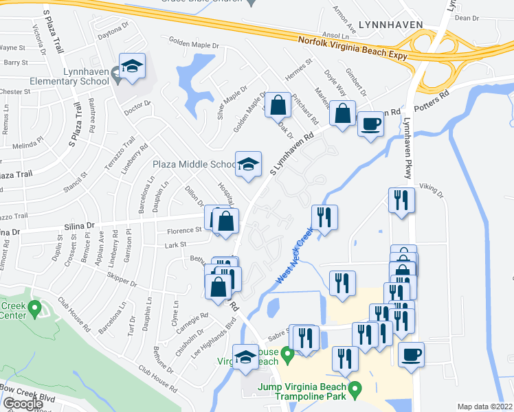 map of restaurants, bars, coffee shops, grocery stores, and more near 2998 Saint Albans Cmns in Virginia Beach