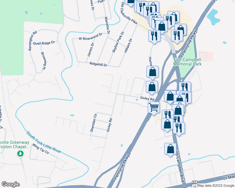 map of restaurants, bars, coffee shops, grocery stores, and more near 751-781 Sivley Road in Hopkinsville